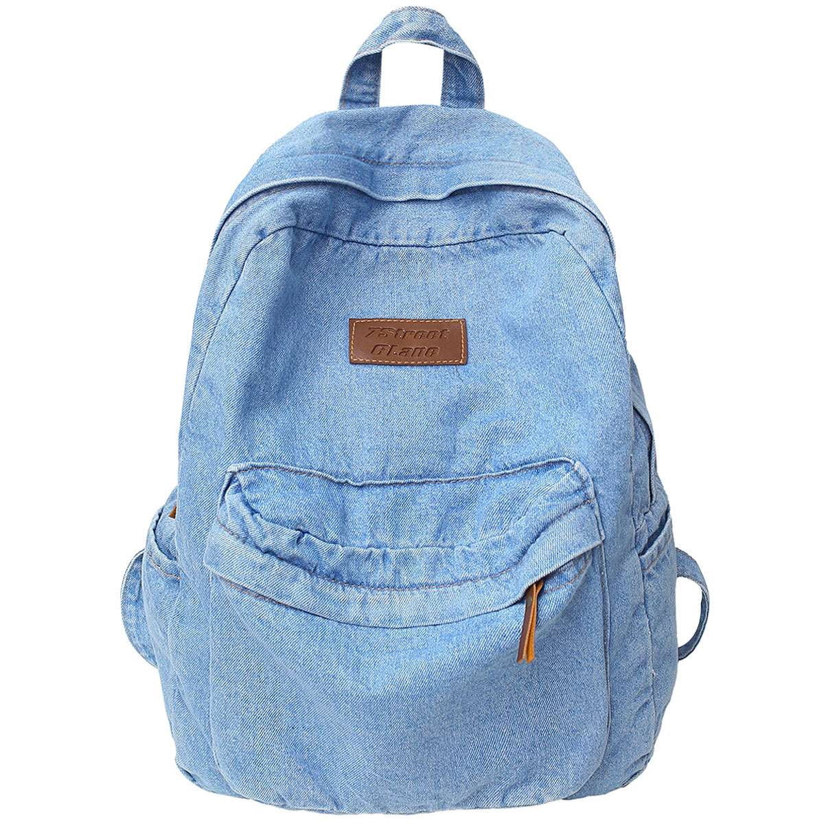 BadPiggies Denim Backpack for Women & Men Retro Rucksack Basic Bookbag ...