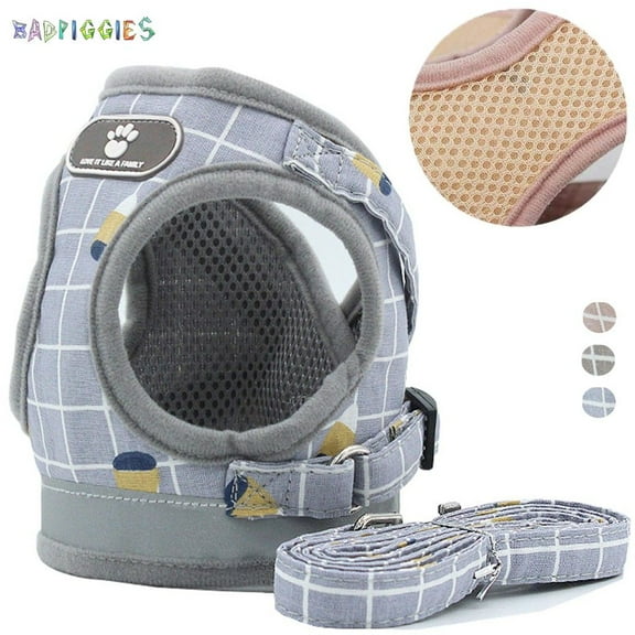 BadPiggies Dog Cat Breathable Soft Mesh Reflective Harness and Leash Set Puppy Small Dogs Vest Chest Harness No Pull No Choke