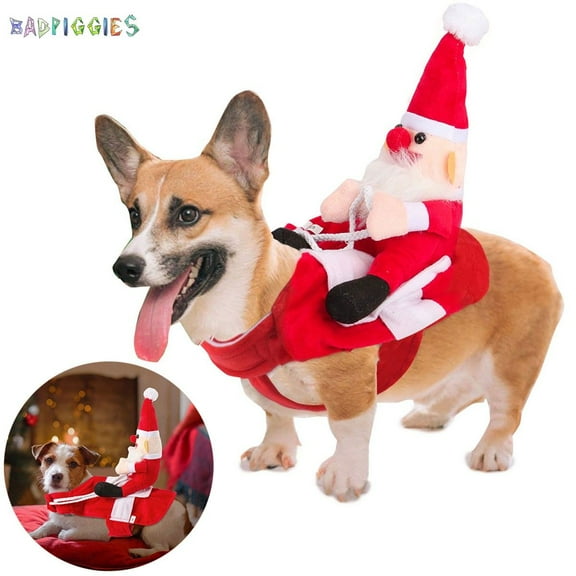 BadPiggies Dog Santa Claus Riding Christmas Costume, Funny Pet Clothes Cowboy Rider Horse Designed Outfit for Dogs Cats Chihuahua Poodle Puppy Kitten (L)