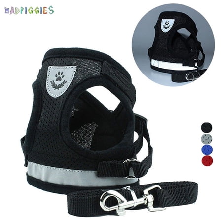 BadPiggies Dog and Cat Universal Harness with Leash Set Escape Proof Adjustable Reflective Soft Mesh Corduroy Dog Harnesses