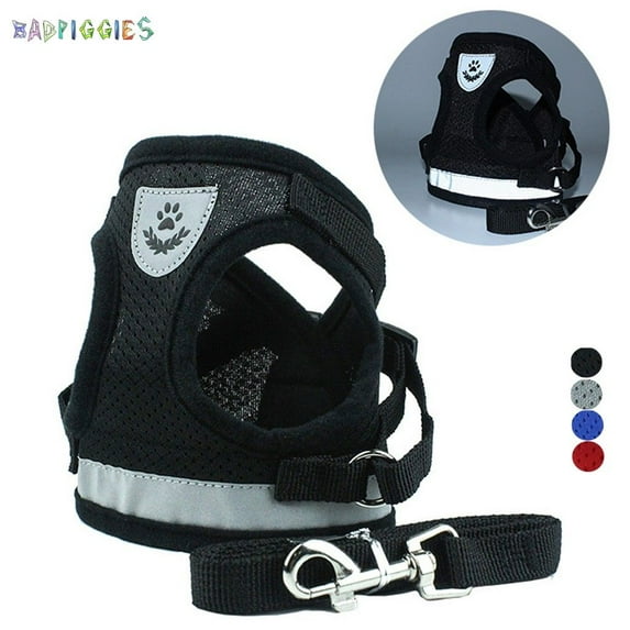 BadPiggies Dog and Cat Universal Harness with Leash Set Escape Proof Adjustable Reflective Soft Mesh Corduroy Dog Harnesses