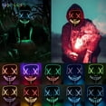 thumbnail image 1 of BadPiggies Double Color Scary Halloween LED Glow Mask EL Wire Light Up The Purge Movie Festival Costume Party with Batteries (Orange+Pink), 1 of 7