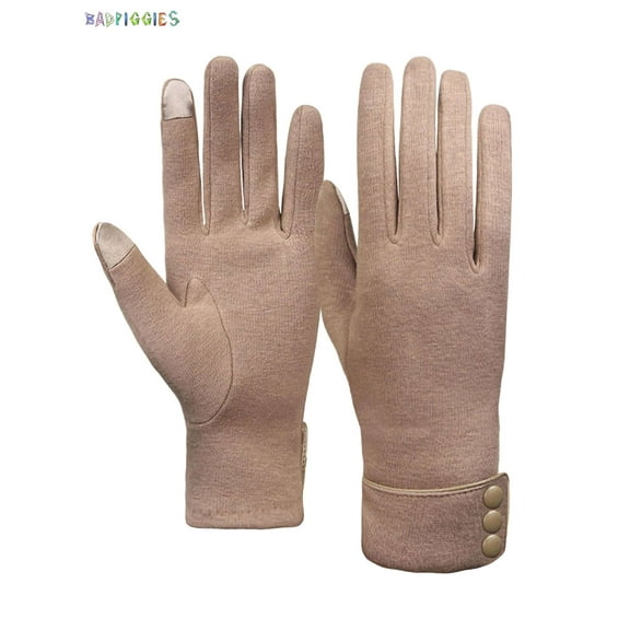 BadPiggies Elegant Bow Gloves For Women, Winter Warm Touchscreen Texting Fleece Lined Driving Motorcycle Dress Gloves (Khaki)
