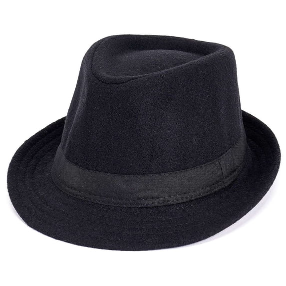 BadPiggies Elegant Fedora Hat for Men Women Short Brim Roll Up Trilby Hats with Embellishment Band (Black)