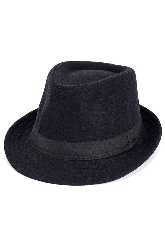 BadPiggies Elegant Fedora Hat for Men Women Short Brim Roll Up Trilby Hats with Embellishment Band (Black)