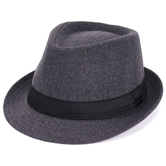 BadPiggies Elegant Fedora Hat for Men Women Short Brim Roll Up Trilby Hats with Embellishment Band (Gray)
