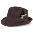 thumbnail image 1 of BadPiggies Elegant Fedora Hats for Men Women Short Brim Roll Up Cowboy Felt Hat with Feathers (Brown), 1 of 8
