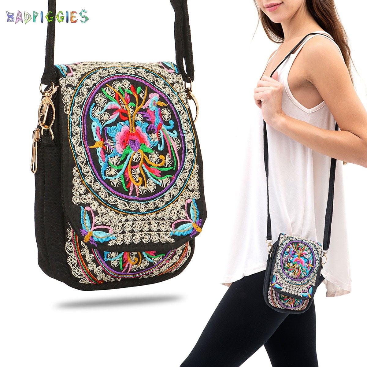 BadPiggies Embroidered Crossbody Bag Coin Purse, Women Retro Printed