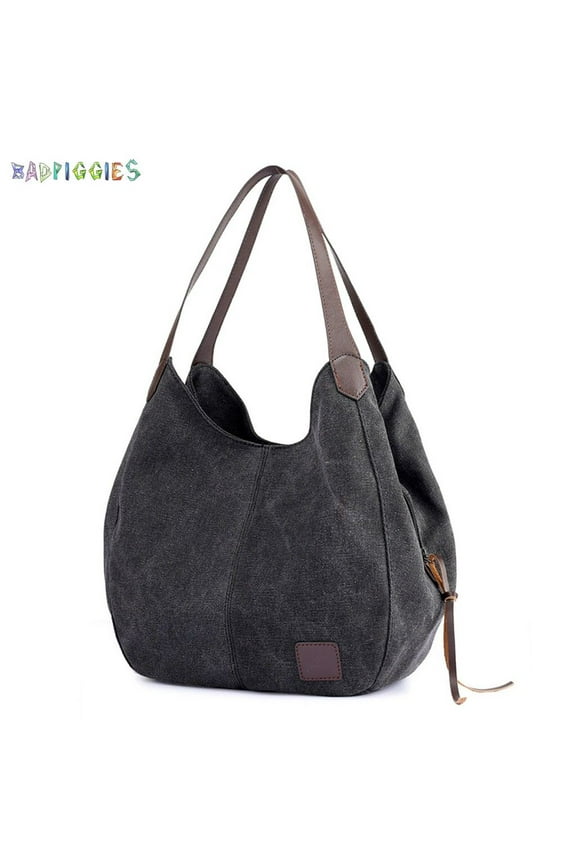 BadPiggies Fashion Women's Multi-pocket Canvas Cross Body Shoudler Bags Handbags Totes Messenger Bag Satchel Purses (Black)