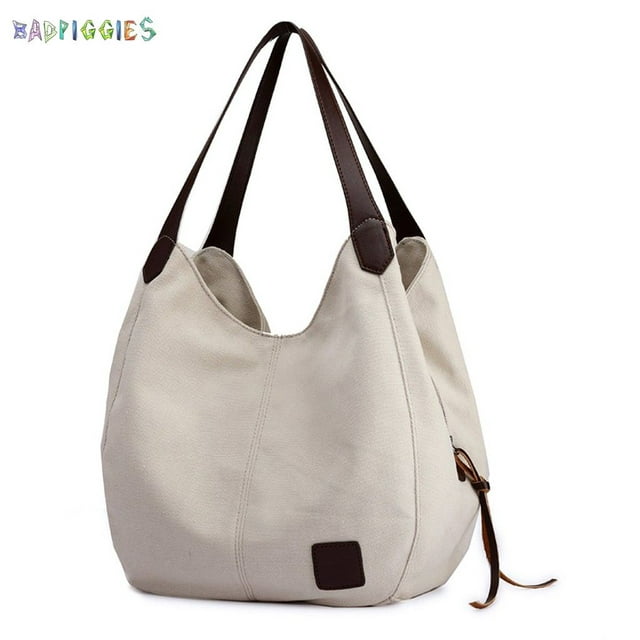 BadPiggies Fashion Women's Multi-pocket Canvas Cross Body Shoudler Bags Handbags Totes Messenger Bag Satchel Purses (White)