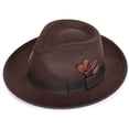 thumbnail image 1 of BadPiggies Fedora Hat for Men and Women Short Brim Roll Up Cowboy Hats with Feathers (Coffee), 1 of 9