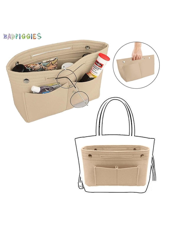 BadPiggies Felt Purse Insert Handbag Tote Bag in Bag Multi-pocket Storage Organizer Fits Speedy Neverfull (Beige)