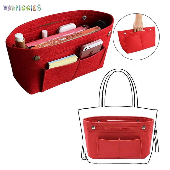 BadPiggies Felt Purse Insert Handbag Tote Bag in Bag Multi-pocket Storage Organizer Fits Speedy Neverfull (Red)