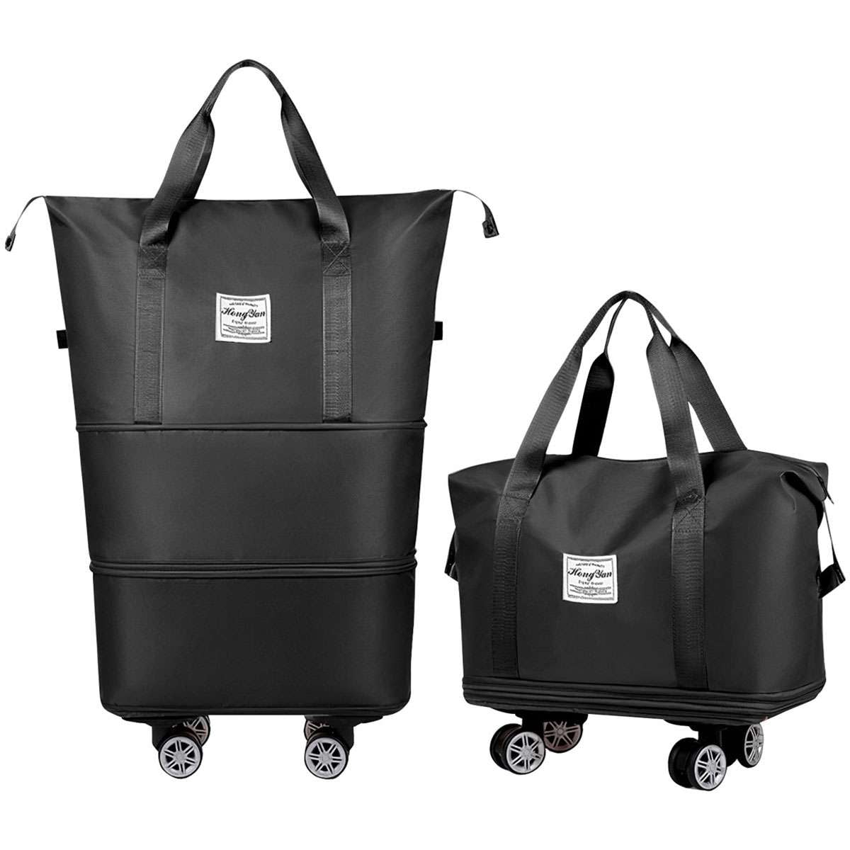 BadPiggies Foldable Travel Duffel Bag, Expandable Suitcase Large Rolling Luggage Carry on Bag for Women & Men - Black