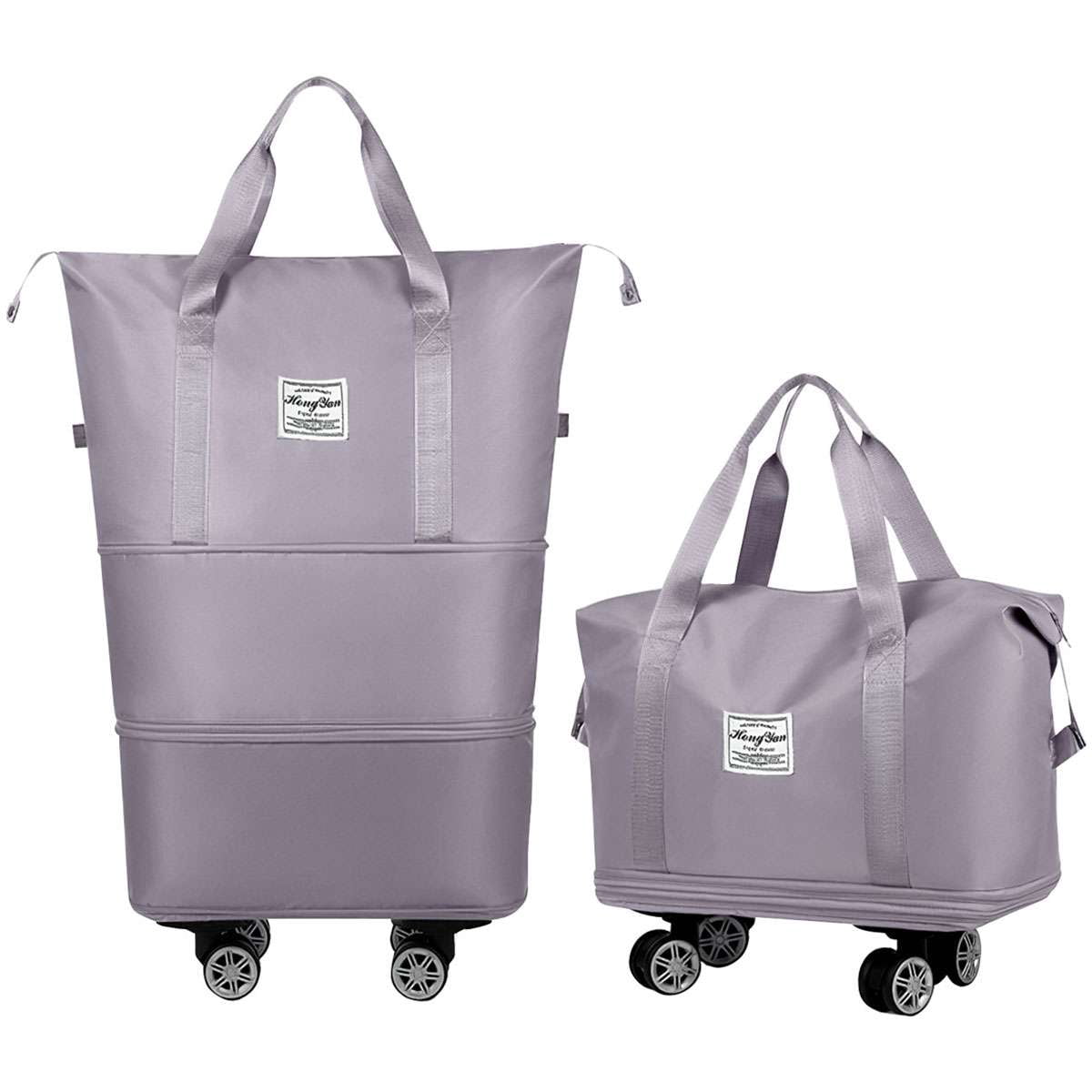 BadPiggies Foldable Travel Duffel Bag, Expandable Suitcase Large Rolling Luggage Carry on Bag for Women & Men - Gray