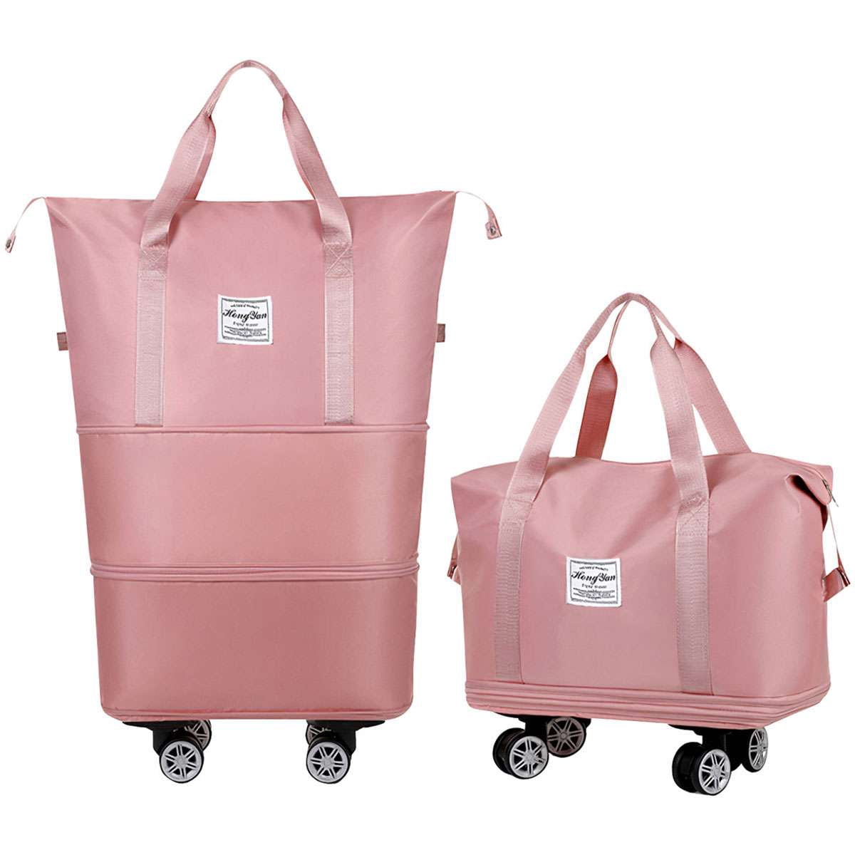BadPiggies Foldable Travel Duffel Bag, Expandable Suitcase Large Rolling Luggage Carry on Bag for Women & Men - Pink
