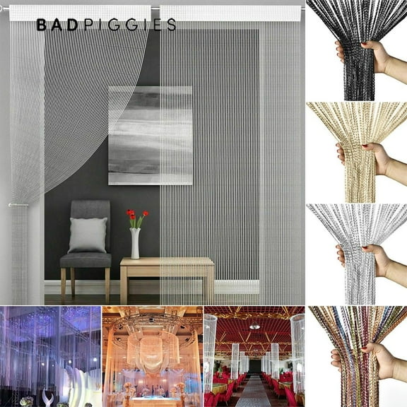 BadPiggies Glitter String Door Curtain Panels Window Curtains Room Dividers Silver Ribbon Thread Fringe Strip Tassel Fly Screen for Door Kitchen(39"x78")