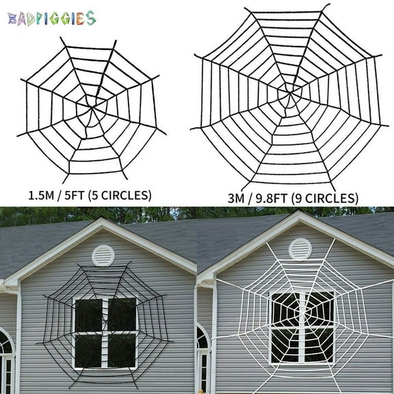 BadPiggies Halloween 4.9ft Giant Round Spider Web Props, Large Web Stretch Cobweb for Halloween Outdoor Indoor Yard, White