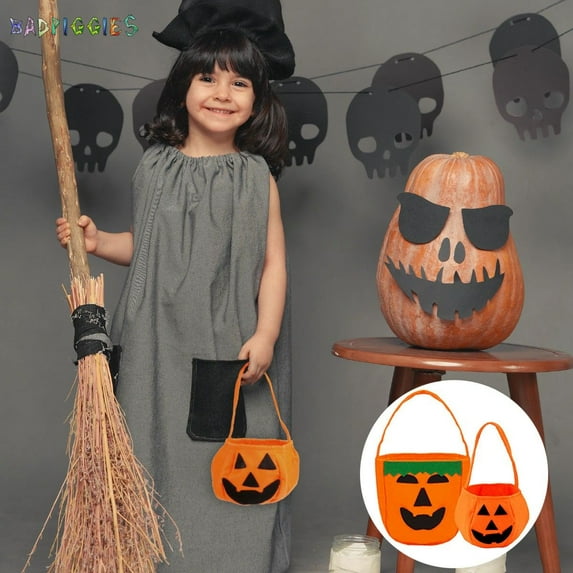 BadPiggies Halloween Pumpkin Candy Bucket Bags for Kids(6-Pack), Trick or Treat Small Tote Bag Handbag for Kids Costume Party Favors Supplies