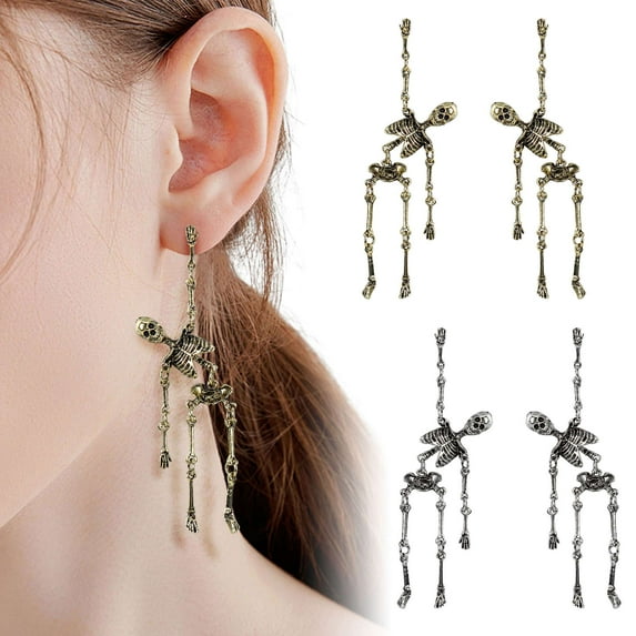 BadPiggies Halloween Skeleton Dangle Earrings for Women Retro Style Skull Earrings Costume Jewelry Party Gifts Antiqued Bronze
