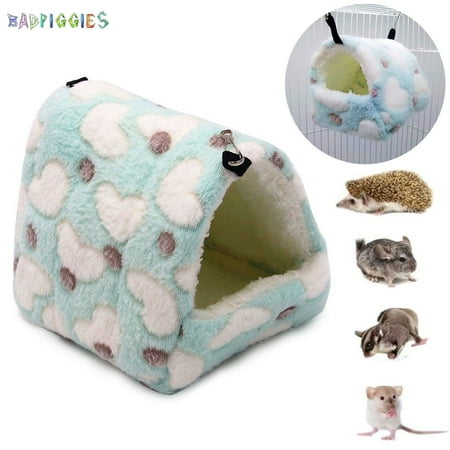 BadPiggies Hamster Love Pattern Hammock Warmth Bed Cage Cotton Nest Mat for Birds Squirrel Hedgehog Guinea Totoro Chinchilla Rat (M, Blue)