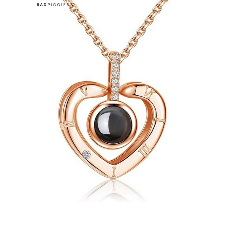 BadPiggies Heart Shape Projection Necklace 100 Languages I Love