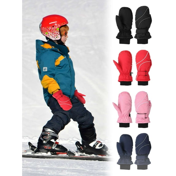 BadPiggies Kids Ski Gloves Waterproof Winter Warm Snowboard Mittens for Boys Girls 4-9 Years (Black)