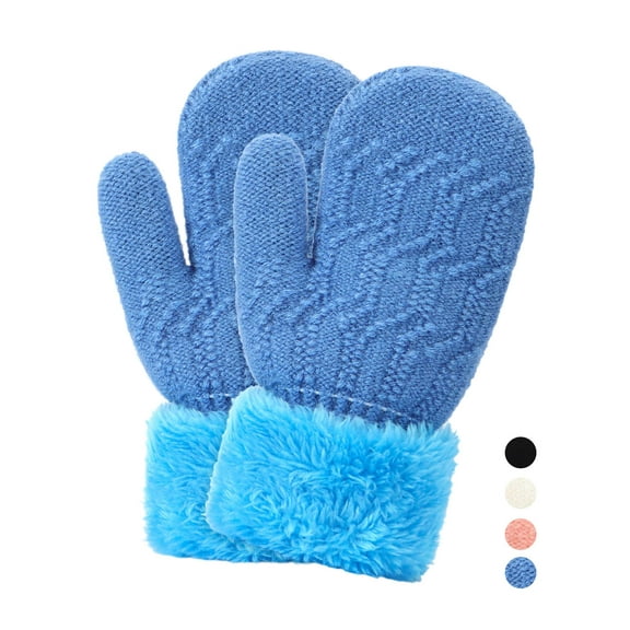 BadPiggies Kids Toddler Winter Mittens Gloves, Baby Boys Girls Cute Warm Fleece Lined Knit Thick Thermal Infant Gloves (Blue)