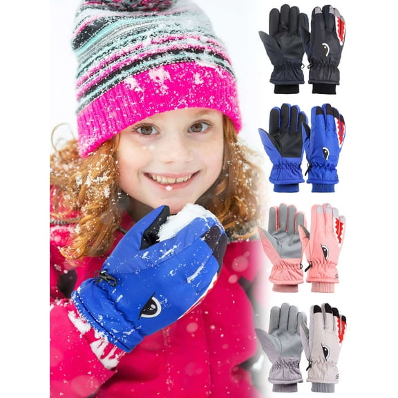 BadPiggies Kids Waterproof Snow Gloves Winter Warm Toddler Ski Gloves with Fleece Lining for Boys Girls 8-14 Years Blue