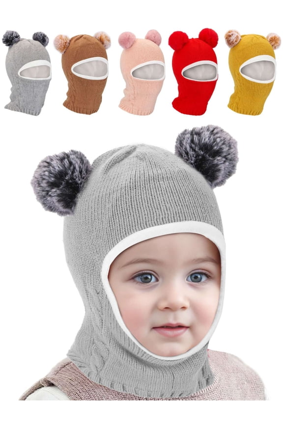 BadPiggies Kids Winter Hat Scarf Set Baby Boys Girls Toddler Beanie Cap Fleece Lining Pom Hat Neck Warmer (Gray)