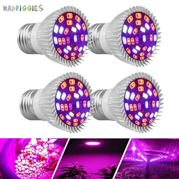 BadPiggies LED Grow Light, Full Spectrum E27 28 LEDs Grow Light Bulbs for Indoor Plants Garden Greenhouse (4 Pack)