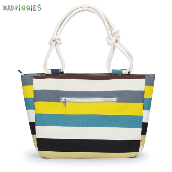 BadPiggies Large Canvas Tote Bag Casual Beach Travel Sandproof Shoulder Bag Zippered Shopping Handbags