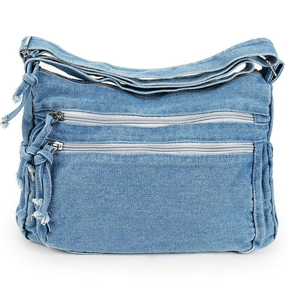 BadPiggies Large Denim Shoulder Bag for Women Retro Crossbody Tote Bag Casual Lightweight Handbag Purse (Blue)