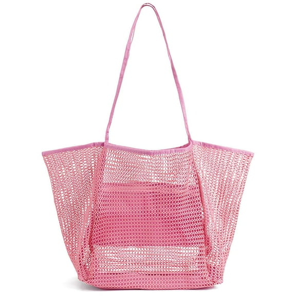 BadPiggies Large Mesh Beach Tote Bag for Women, Foldable Waterproof Sandproof Causal Hobo Picnic Bags - Pink