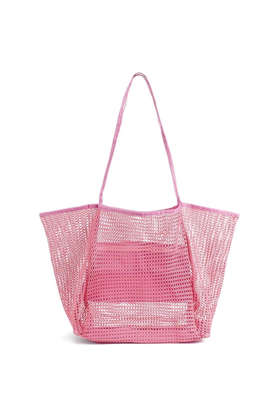 BadPiggies Large Mesh Beach Tote Bag for Women, Foldable Waterproof Sandproof Causal Hobo Picnic Bags - Pink