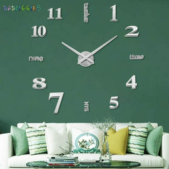 BadPiggies Large Silver 3D Frameless Wall Clock Stickers DIY Wall Decoration for Living Room Bedroom
