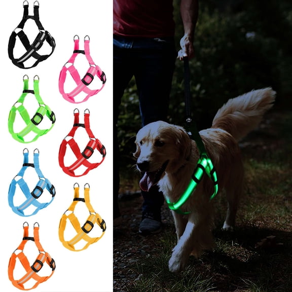 BadPiggies Light Up Dog Harness, USB Rechargeable No Pull Dog Vest Reflective Harness for Small Medium Large Pets (L, Pink)