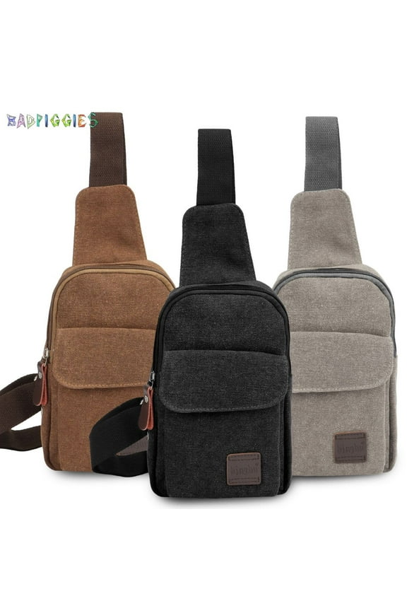 BadPiggies Men Canvas Sling Bag Small Crossbody Backpack Shoulder Casual Daypack Rucksack for Outdoor Cycling Hiking Travel (Coffee)