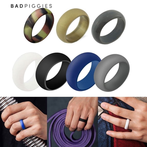 BadPiggies Men's Silicone Rings, Size 8, 7 Pack Fashion Band Set for ...