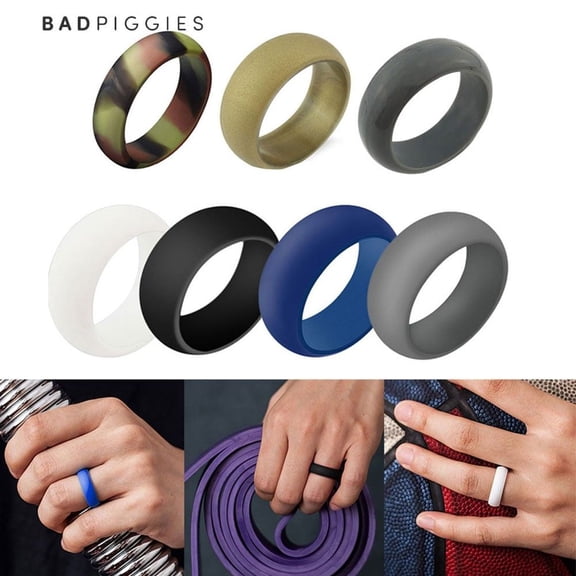 BadPiggies Men's 7 Pack Silicone Rubber Rings