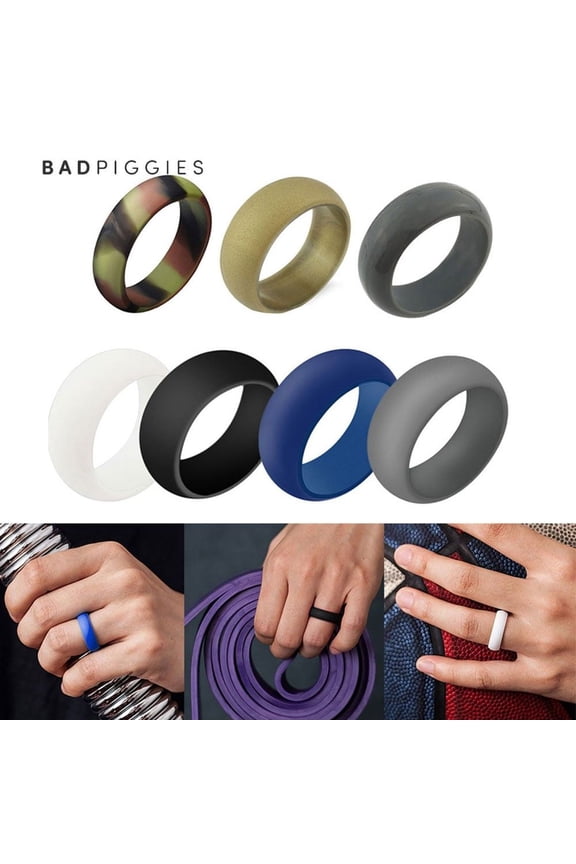BadPiggies Men's 7 Pack Silicone Rubber Rings