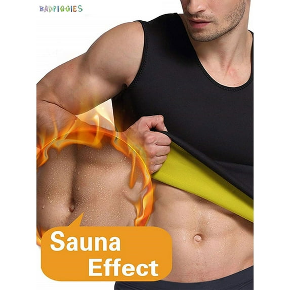 BadPiggies Men's Body Shaper Tank Top Compression Slim Shirt Weight Loss Shapewear Workout Sweat Sauna Vest (XL)