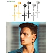 BAD PIGGIES BadPiggies Men's Hypoallergenic Stainless Steel Cross Earrings Drop Dangle Hoop Cross Pendant Earring (Silver)