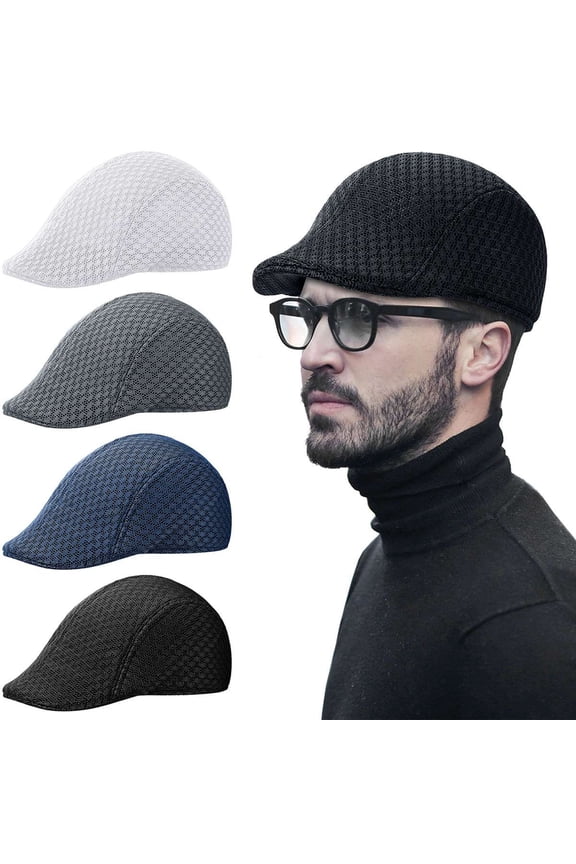 BadPiggies Men's Newsboy Cap Adjustable Beret Cap Mesh Elastic Driving Hat Ivy Cabbie Flat Cap (White)