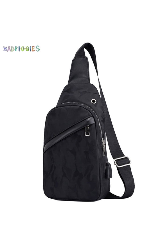 BadPiggies Men's Sling Bag Multipurpose Daypack Shoulder Chest Crossbody Bag with USB Charging Port