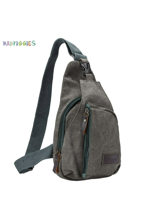 BadPiggies Men's Vintage Sling Bag Canvas Satchel Shoulder Bag Messenger Bag Travel Hiking Backpack
