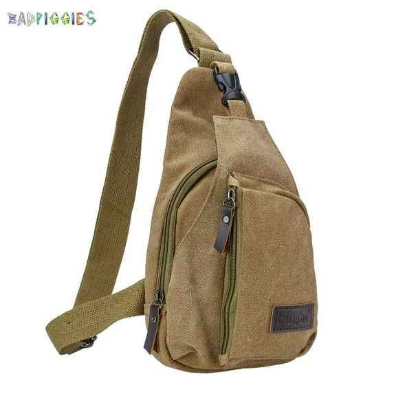 BadPiggies Men's Vintage Sling Bag Canvas Satchel Shoulder Bag Messenger Bag Travel Hiking Backpack