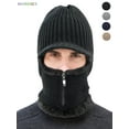 thumbnail image 1 of BadPiggies Men's Winter Warm Knitted Scarf Cap Snow Ski Mask Neck Hat Face Cover Fleece Lined Beanie with Zipper, Black, 1 of 4