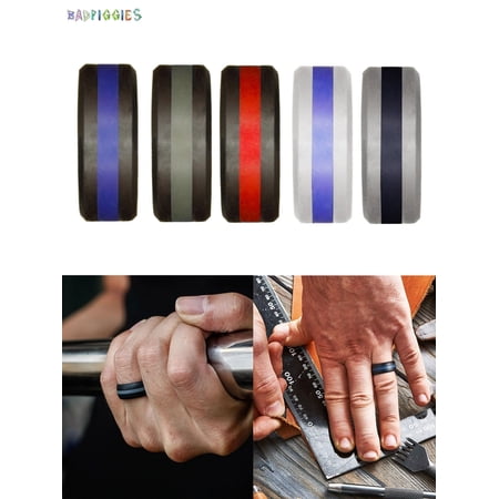 BadPiggies Mens 5 Pack Silicone Rings 8mm Wide