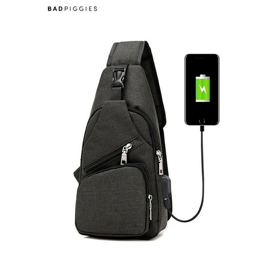 BadPiggies Mens Shoulder Crossbody Bag Sling Bag Chest Pack Travel Backpack With USB Charging (Black)